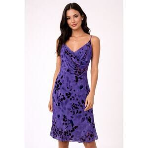 90’s Jones New York Slip Midi Dress Women's 8 Purple Velvet Burnout Floral Y2K